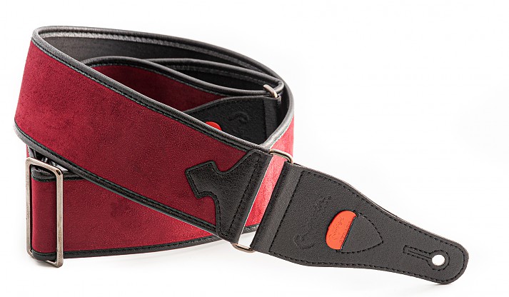 The DIVINE Red bass strap is soft, padded and looks very similar to nubuck leather.